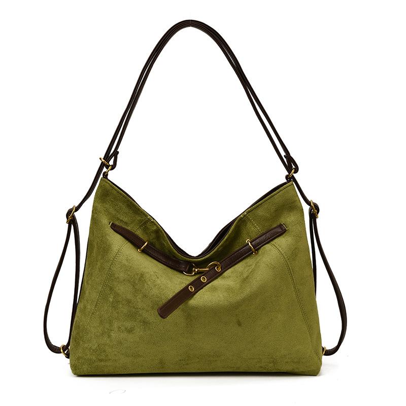 Retro suede tote bag women's simple texture versatile backpack large capacity high sense commuter shoulder messenger bag