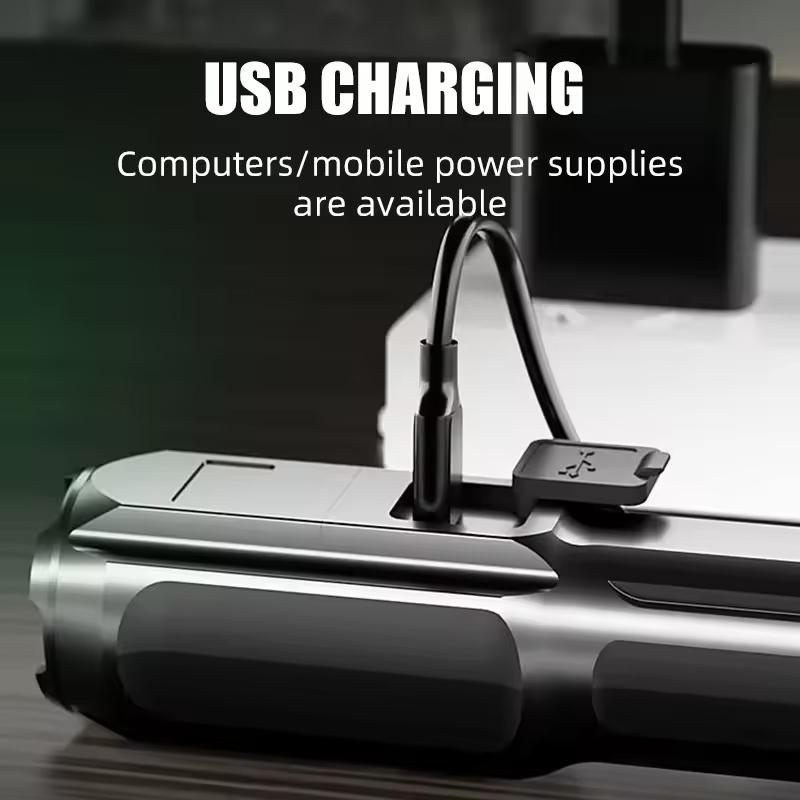LED Camping Torch Flashlight High Power USB Rechargeable Spotlight Zoom Lantern Built-in Battery For Fishing Outdoor Waterproof