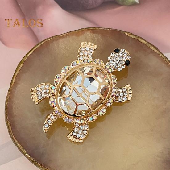 Women Turtle Brooch Rhinestone Anti-slip Faux Crystal Wear-resistant Suit Coat Collar Hat Scarf Decoration Clothes Pin Prom Party Garment Jewelry