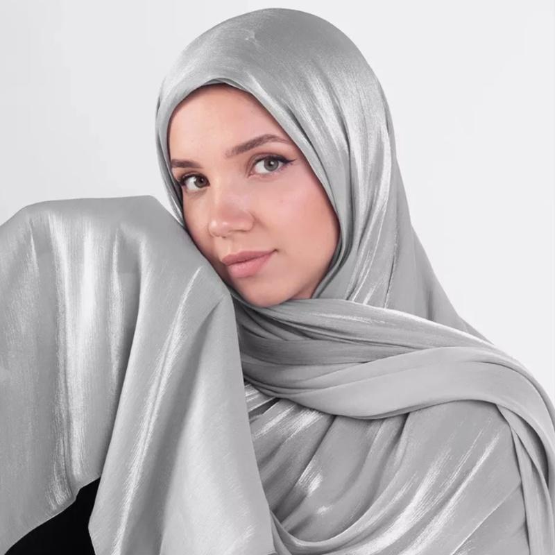 Premium Shimmer Silk Satin Hijab Scarf Women Luxury Solid Color Plain Hijab Shiny Shawl Silk Feeling Stain Wraps Shiny Stoles