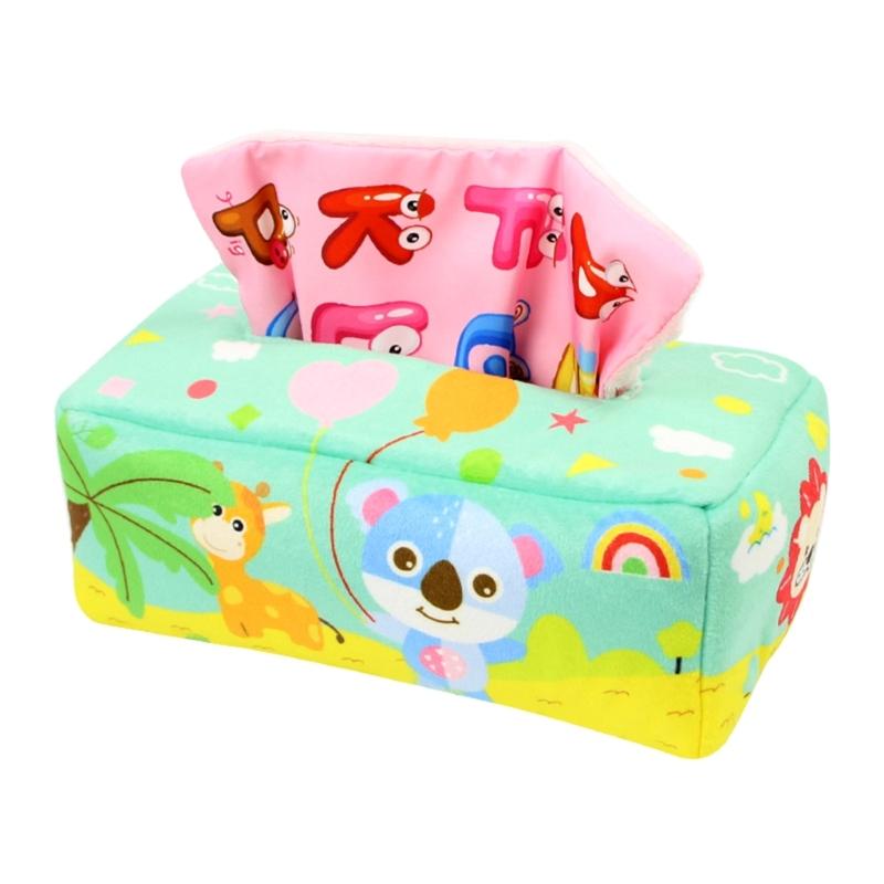 Tissue Box Toddler  Toy Babies Sensory Toy with Crinkle Paper & Rainbow Dance Scarves Infants Learning Toy