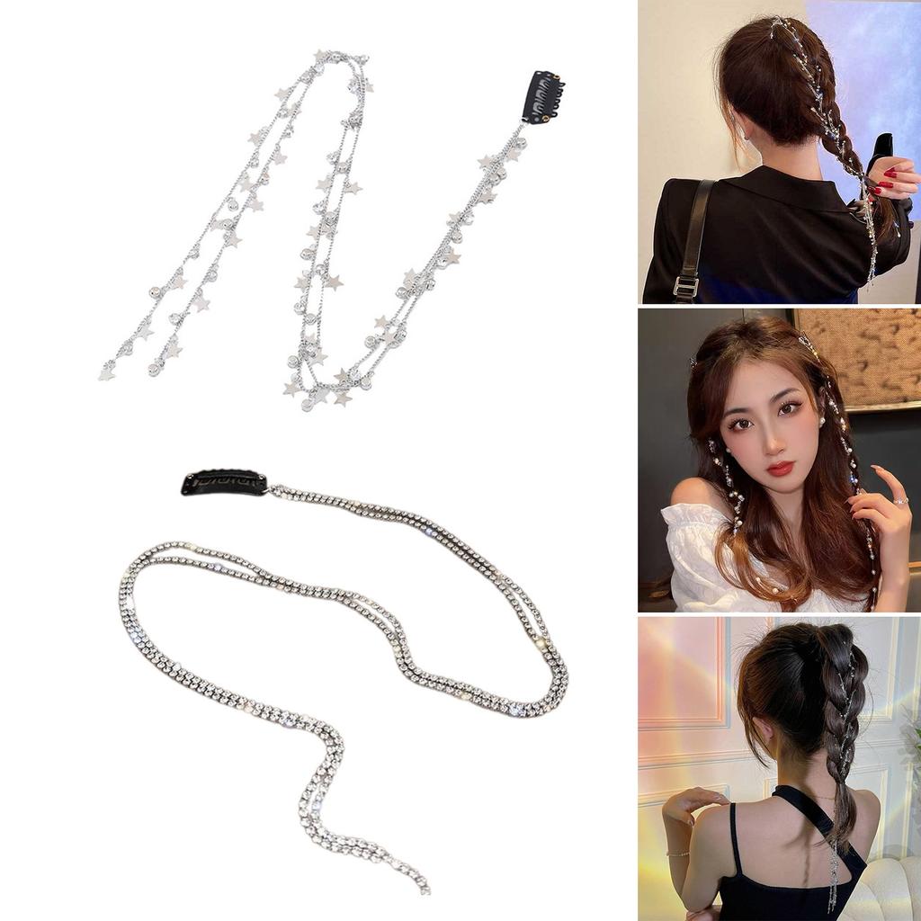 Hair Extension Chain for Braids Rhinestones Tassels Barrette Party Headwear Stylish Accessory for Women and Girls