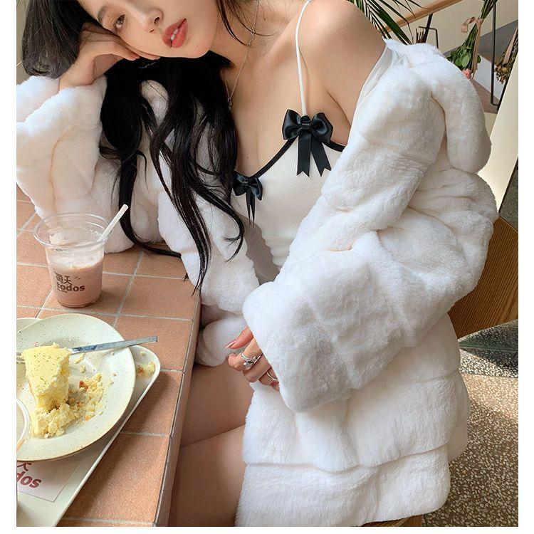 Herbst und Winter süßer künstlicher Pelzmantel Damenmode mittellanger Mantel