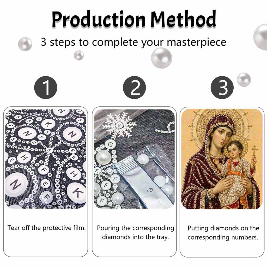 DIY 3D Pearl Diamond Painting Art Set Religious Madonna and Child Home Decor Art Set Wall Art