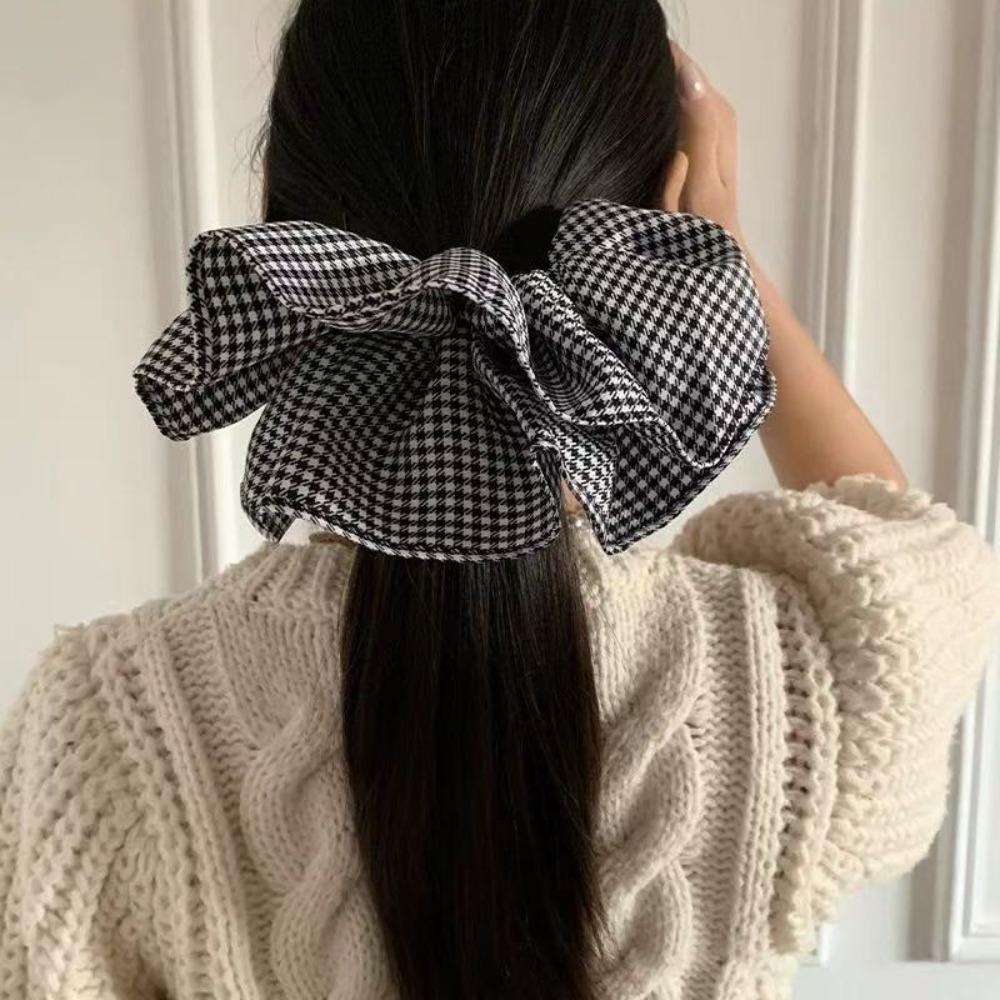 Bow Checkered Hair Clip Double Layer Oversized Hair Scrunchies Fashion British Style Hairpin  Girls