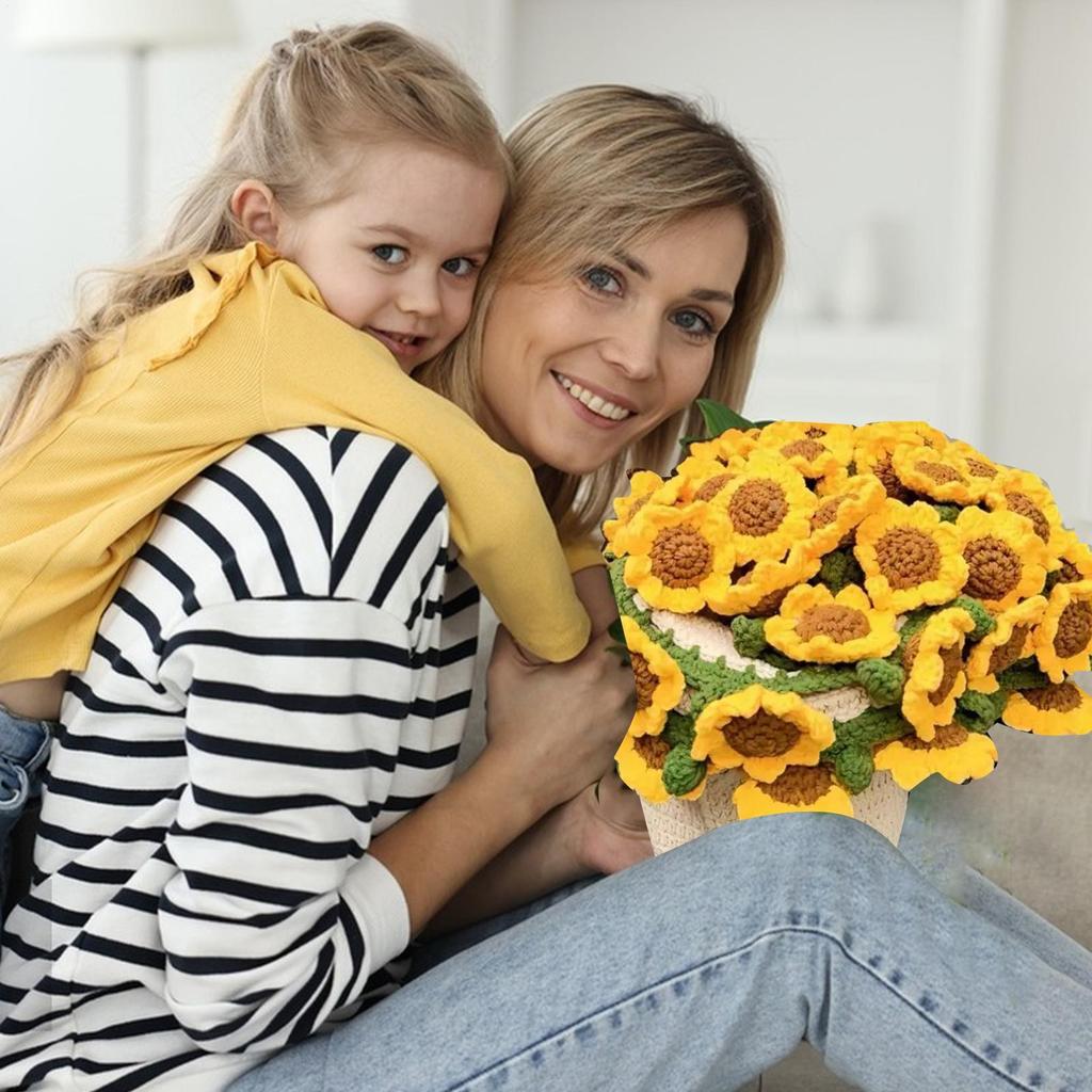 Crochet Flower Blanket Soft Hand Knitted Blanket Crocheted Sunflower Bouquet Sofa Throws for Living Room Handmade Knitting Set
