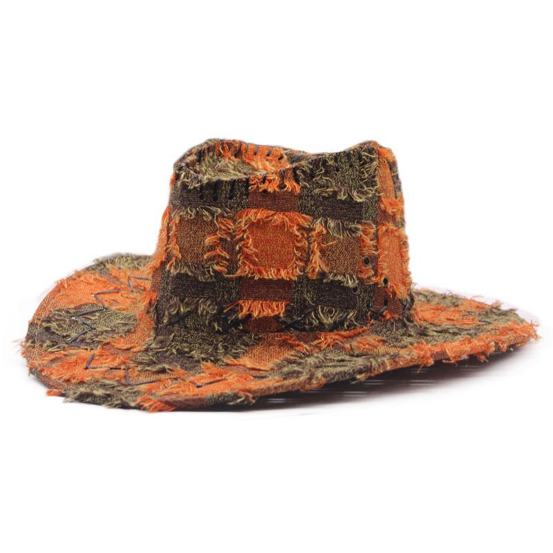Western Cowboy Hat Unisex Vintage Washed Applique Sun Protection Outdoor Rider Cap TikTok Trendy Street Style M 56-58cm