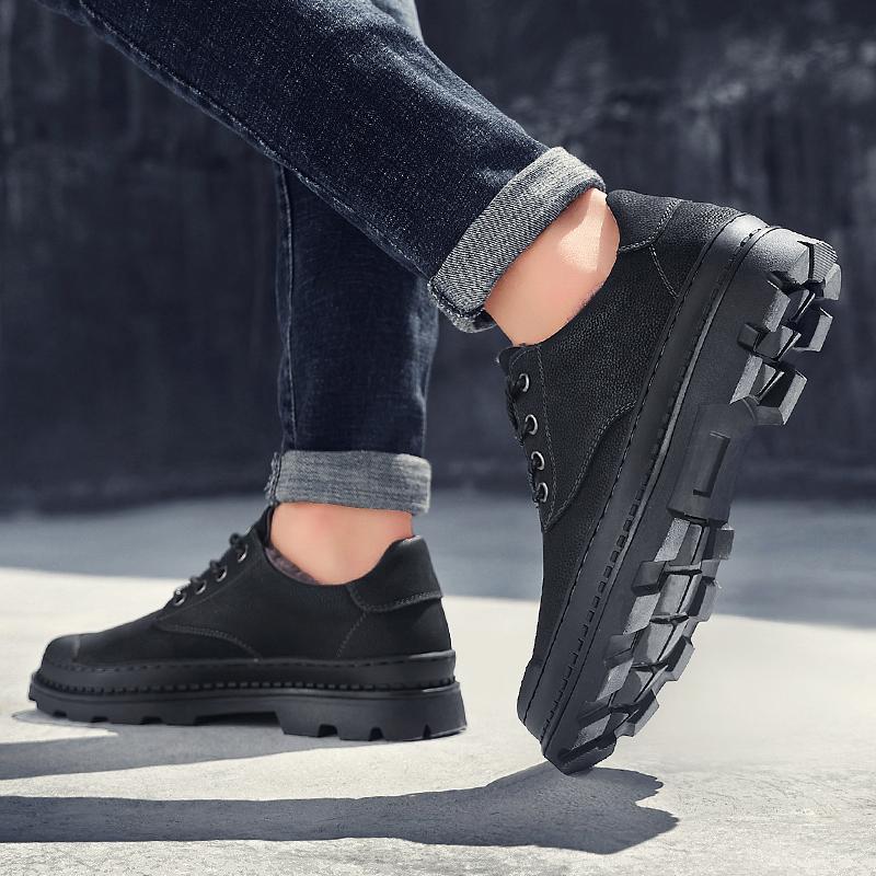 Fashion Shoes Men lace up oxfords Genuine Leather Casual Outdoor Wear-Resistant Fashion Comfortable Round Toe Walking Elegant Shoes
