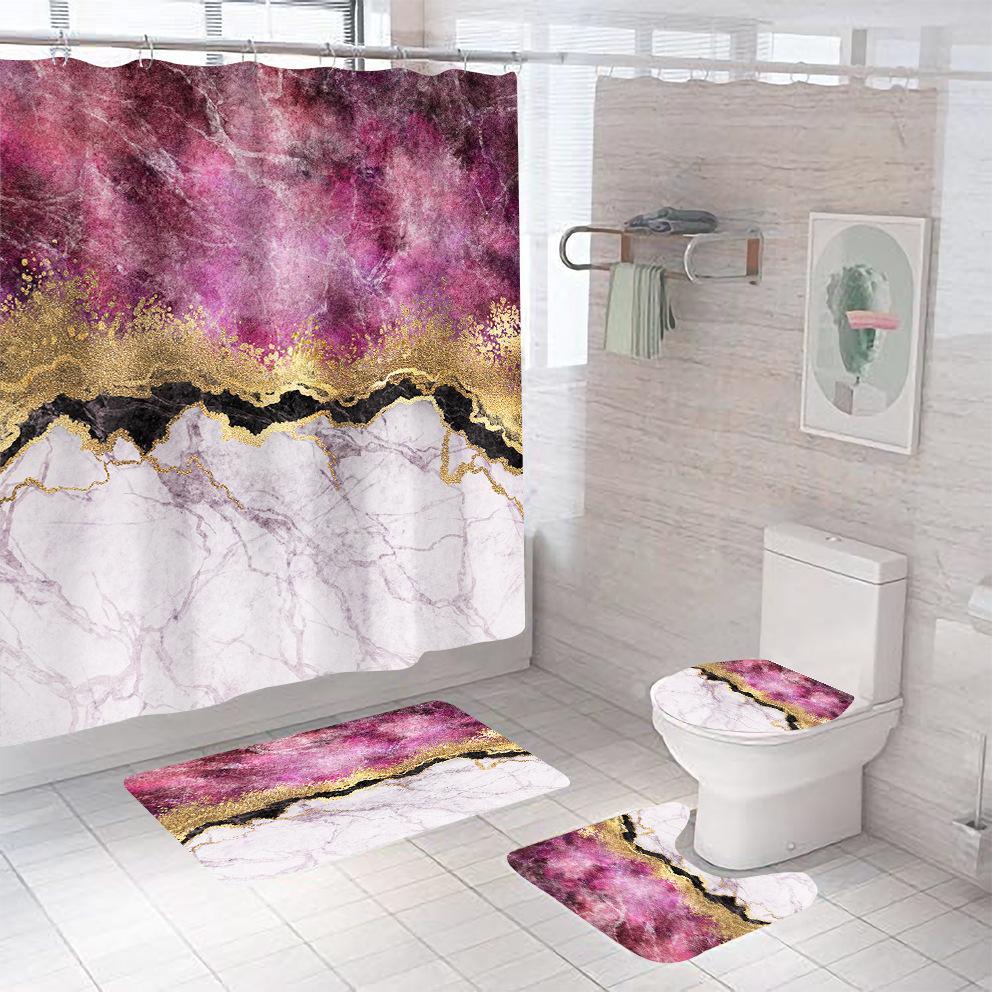 Bathroom Shower Curtain Four-piece Digital Printing Marble Waterproof Shower Curtain Toilet Partition Curtain Bath Mat