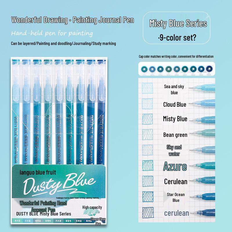 Blue Fruit Nine-Color Gel Journal Pens for Students - Doodle, Color, and Highlight with Fluorescent Markers