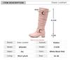 Classic Women Knee High Boots Ankle strap Buckle Round Toe Block Heels Size 34-48 Pleated Fashion Booties Autumn Winter New