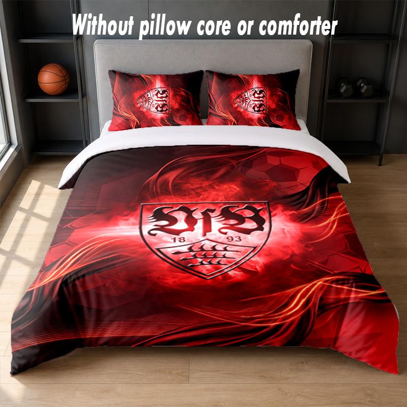 Set Biancheria da Letto con Design Calcio VfB Stuttgart 1 Copripiumino + 2 Federe Morbido Traspirante Biancheria da Letto per la Casa