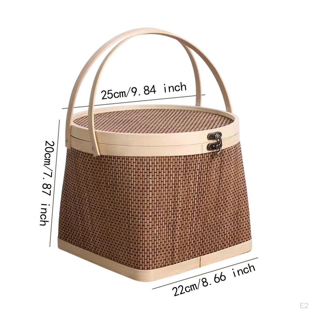 Bambuskorb mit Deckel Lebensmittelaufbewahrung Tragbarer handgemachter gewebter Geschenkkorb