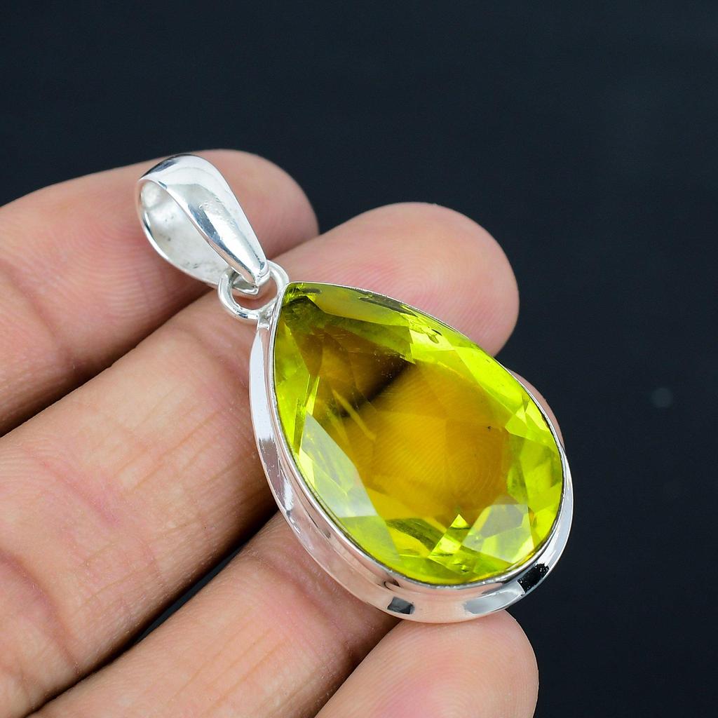 Natural Faceted Peridot Gemstone Pendant, 925 Sterling Silver, Pendant Jewelry, Handmade Silver Pendant Jewelry for Gift, Easter Gift