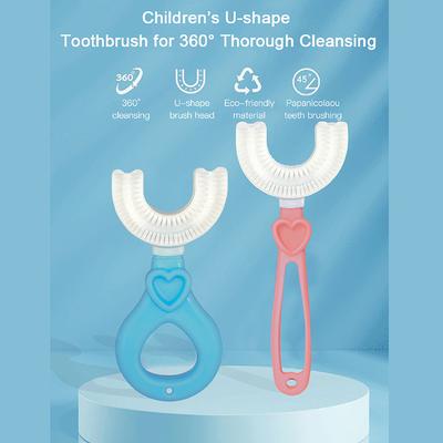 1pcs U Shaped Toothbrush Kids Soft Silicone Brush Head Whole Mouth with Handle 360 ° Oral Teeth Cleaning Design for Toddler