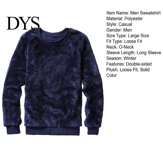 Male Pullover Sweatshirt Men Double-sided Plush Long Sleeve O-neck Loose Fit Windproof Keep Warm Streetwear Solid Color Winter Top for Outdoor
