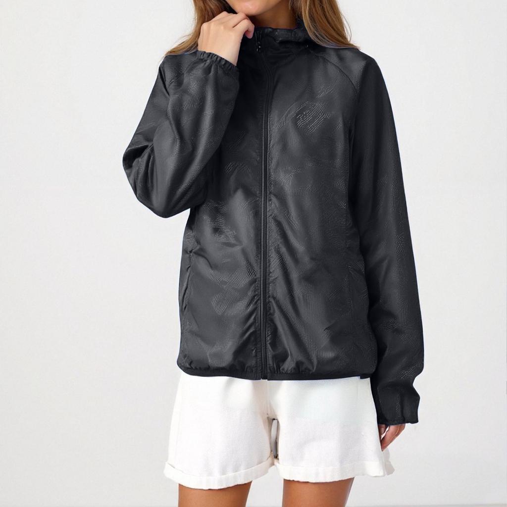 Women's Solid Colored Hooded Long Sleeved Jacket, Windbreaker, Sun Jacket, Outdoor Sports Jacket