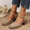 Ankle Strap High Heels Sandals for Women 2025 Summer Hollow Out Breathable Pumps Woman Comfortable Chunky Heeled  Shoes