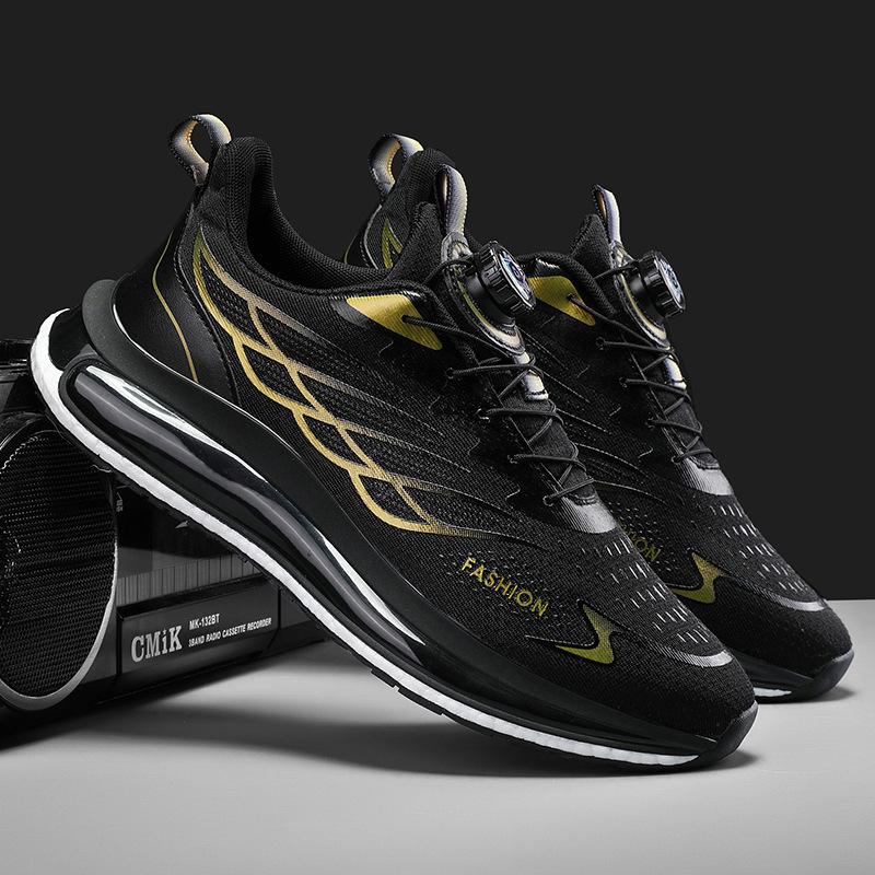 Outdoor Men's Shoes New Rotating Button Running Sneakers Men's Breathable Thick-soled Popcorn Cushioning Running Shoes
