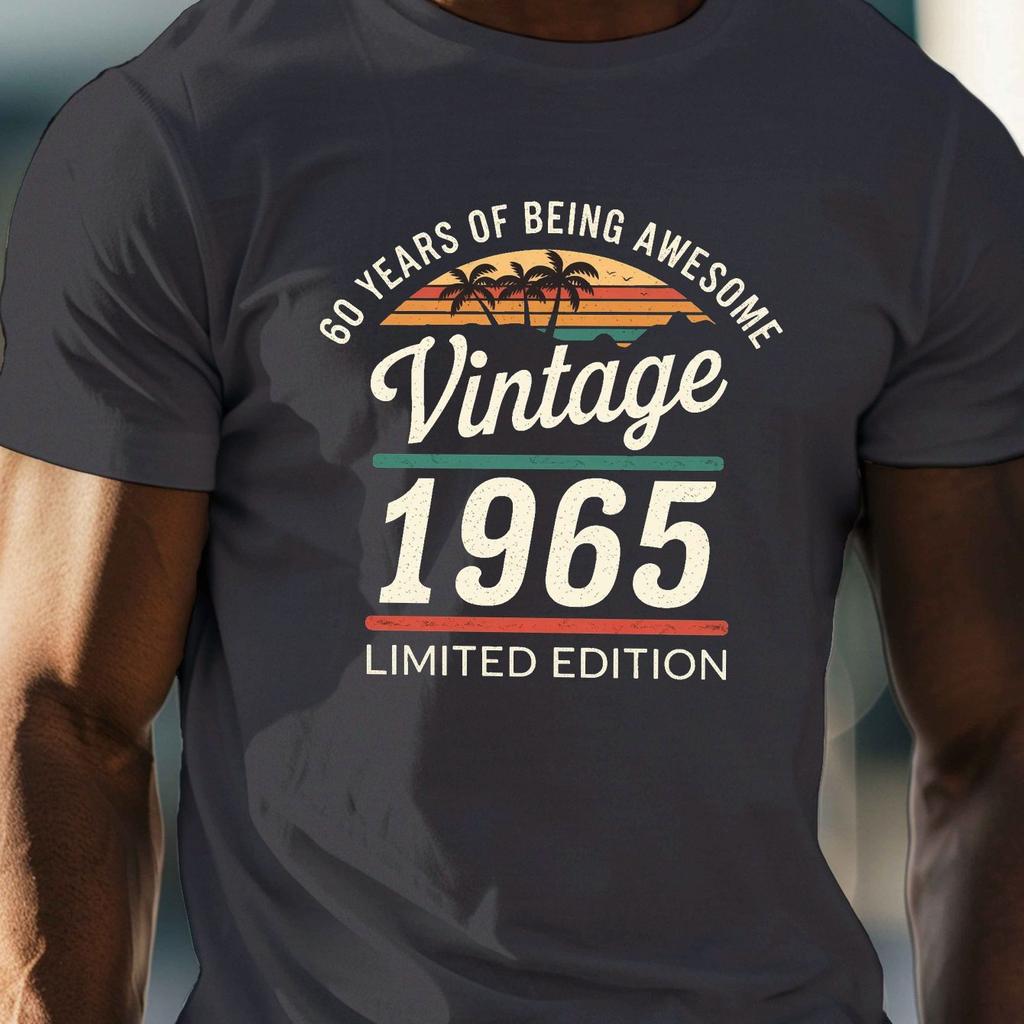 Mens Cotton Fashionable Casual Loose 60 Year Great Printed Tshirt Round Neck Short Sleeved Vintage 1965 Print Tshirt Cotton