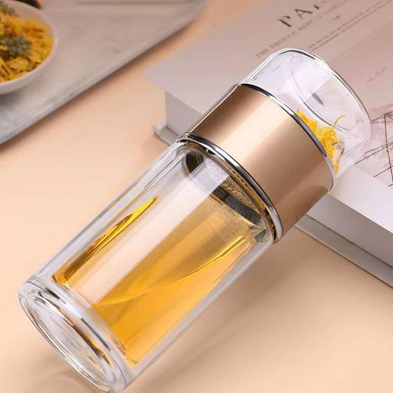 500ML Láhev na čajovou vodu Vysoce borosilikátové sklo Dvouvrstvý hrnek na čajovou vodu Infuzér Termoska Nádobí Láhev na vodu s čajovým filtrem