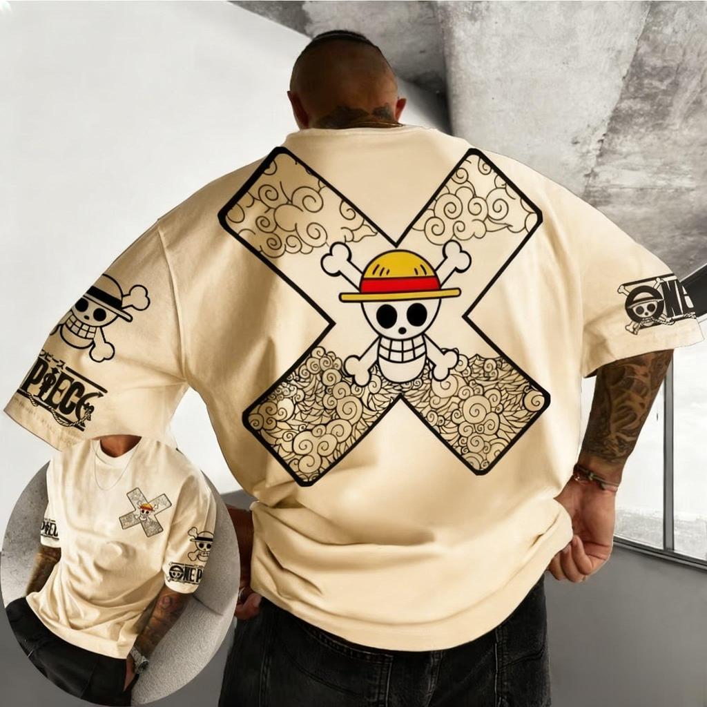 One Piece Vintage Skull Graphic T Shirt Men Oversized Streetwear Tee Summer Cotton Short Sleeve Casual Tops Fashion Y2k Clothes