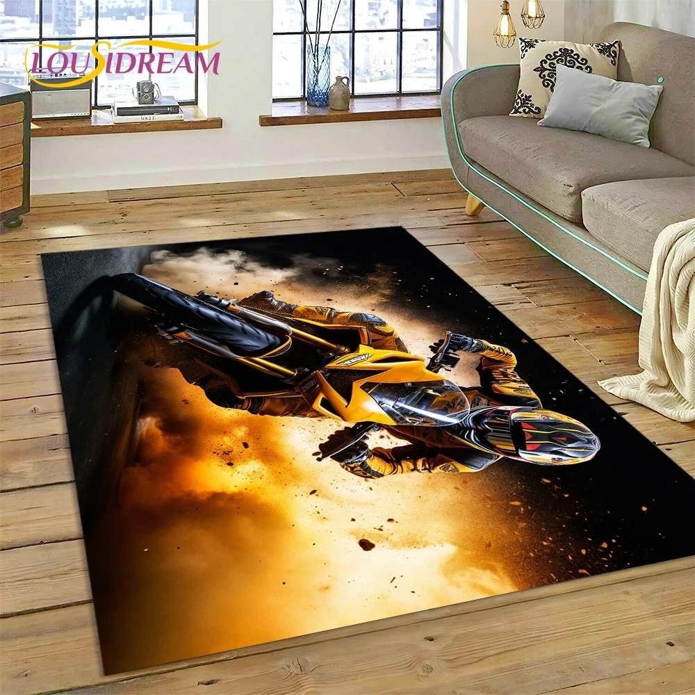 Motocross Modern retro Motorcycle Rug Carpet for Living Room Bedroom Home Decor,Floor Mat Non-slip Decoration for Sofa Doormat