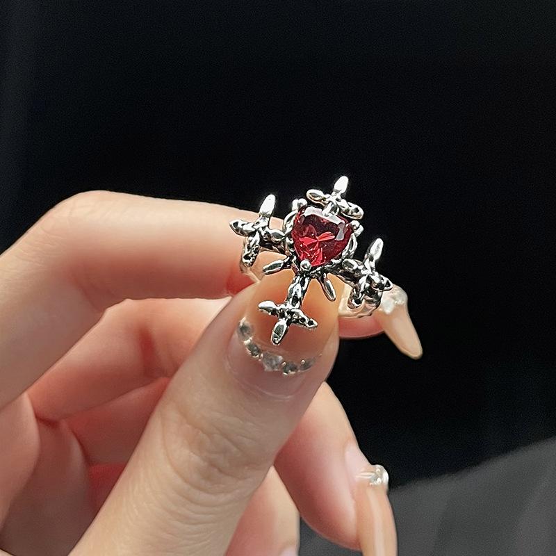 Cross Thorn Snake Open Ring Jewelry Personality Retro Punk Niche Design Stacked Red Index Finger Ring