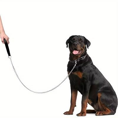 Heavy-Duty Dog Chain Leash 120cm Durable Leather Handle Chew-Resistant Metal Link Ideal for Large Breeds Pet Training & Walking