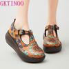 Fashion GKTINOO 2024 New Genuine Leather Pumps Women Shoes Print Spring Autumn Retro Buckle Strap High Heels Ladies Shoes