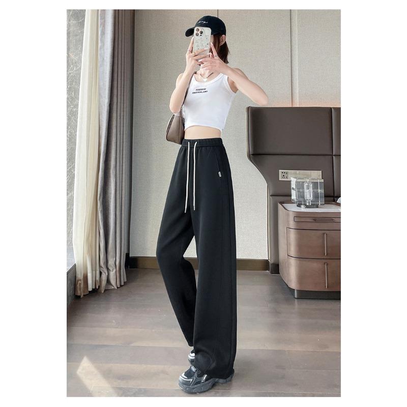 Spring Autumn Solid Elastic Waist Wide Leg Pants Women Loose Casual Drawstring All-match Sweatpants Trousers