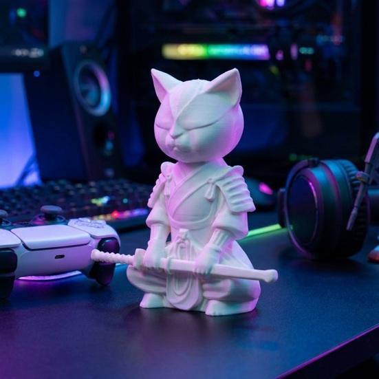 Estatua de Gato Guerrero Escultura de Gato Samurái Impresa en 3D Adorno Animal Caprichoso de Escritorio para Decoración de Mesa Estante de Sala de Estar Regalo para Amantes de los Gatos Coleccionistas