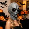 Maschera Testa di Alieno Traspirante Maschera Grigia di Halloween, Cosplay Completo in Lattice UFO con Grandi Occhi Similati, Morbido Oggetto di Scena per Feste Sci-Fi per Adulti, Dolcetto o Scherzetto