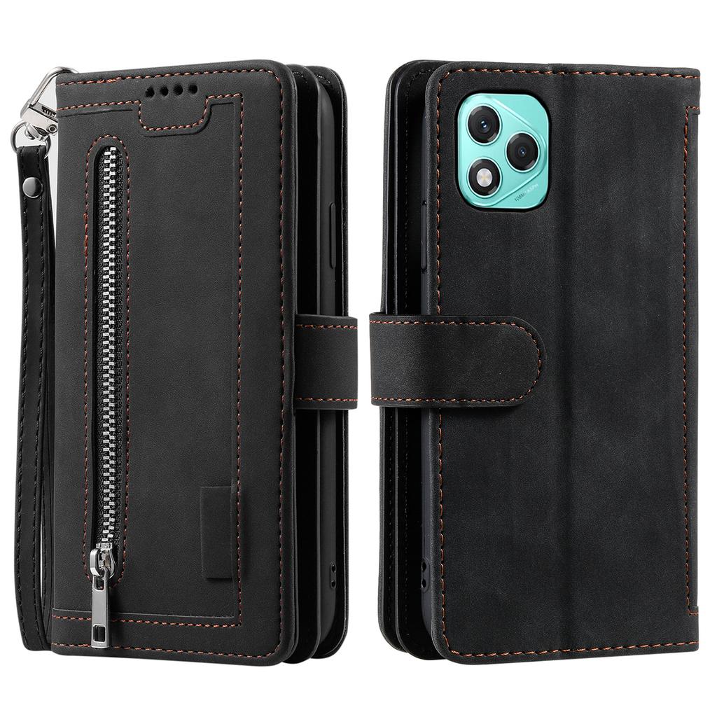 Für Honor 400 Lite Hülle PU Leder Handyhülle mit Reißverschluss-Geldbörse 9 Kartenfächer