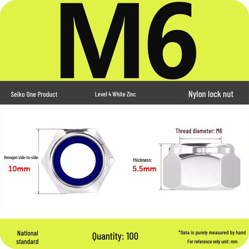 4.8-Grade Galvanized Black Nylon Anti-Loosening Self-Locking Nut for M3-M10 Threads