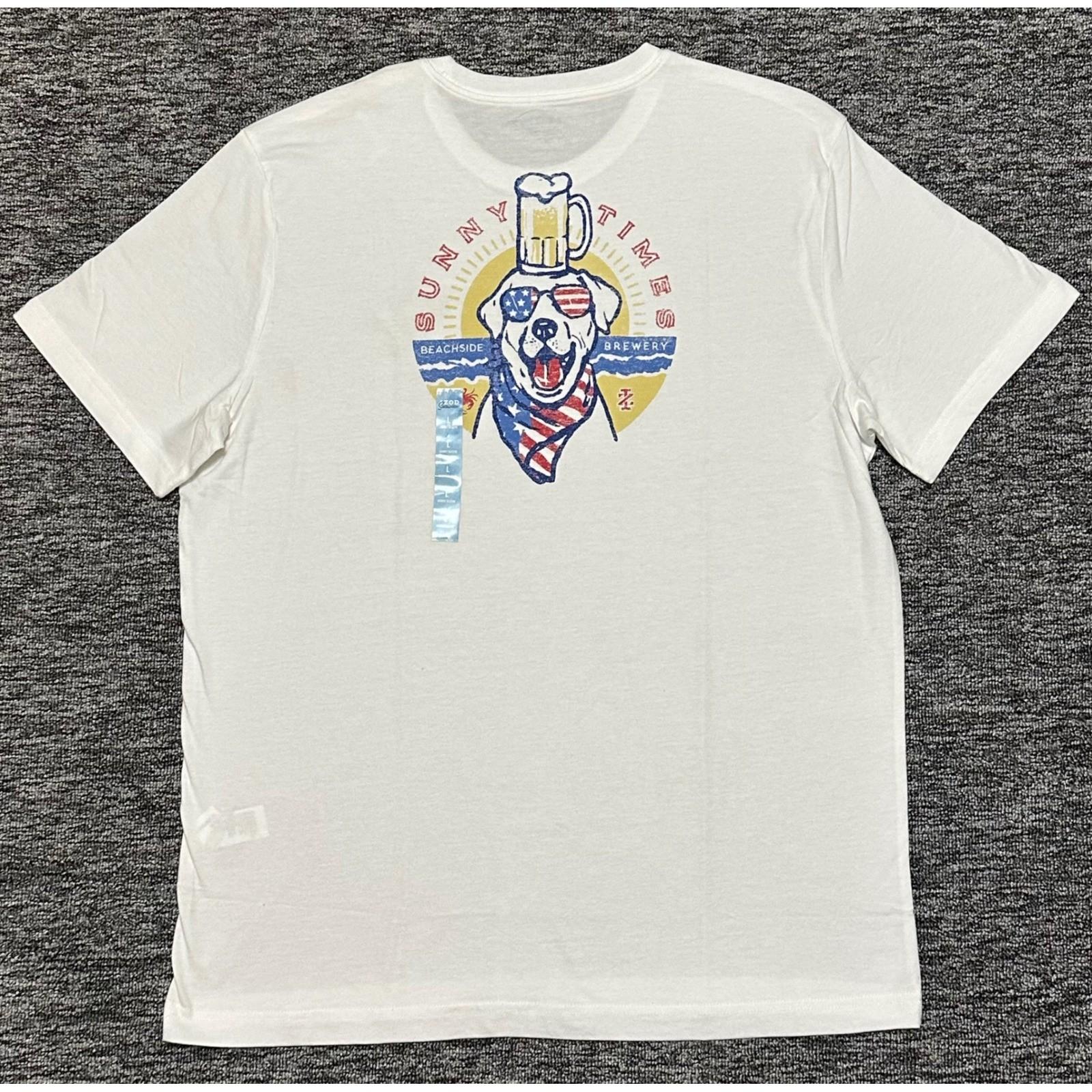 IZOD Saltwater Mens Large White Sunny Times Brewery Dog Graphic T-Shirt NEW M