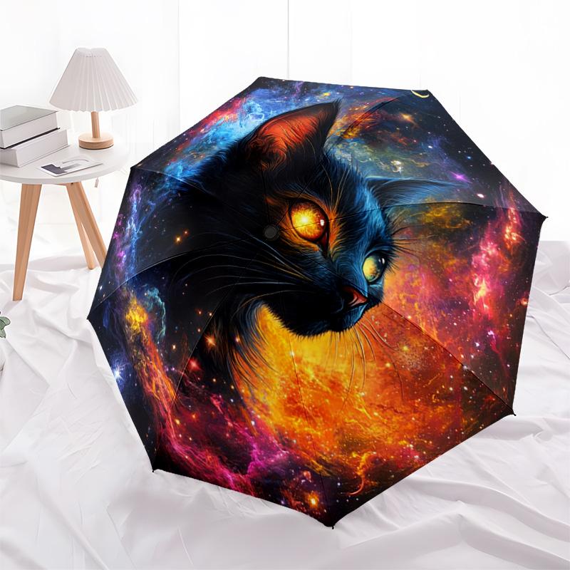 1 PC Automatic Folding Umbrella - Cosmic Cat Pattern, Portable & Foldable Design with 8 Ribs, Christmas Birthday Gifts