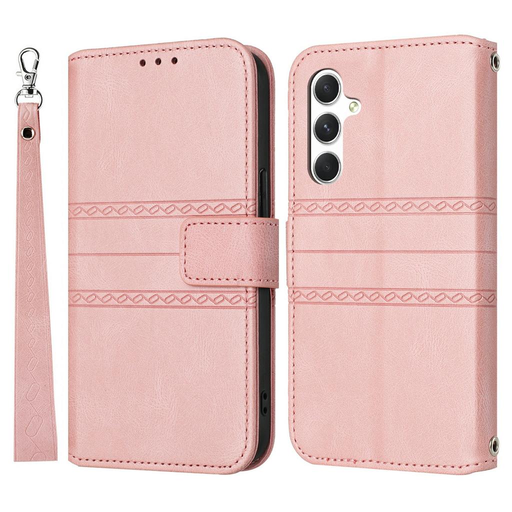 For Samsung Galaxy A37 5G Case Wallet Skin-Touch Leather Imprinted Phone Cover with Wrist Strap