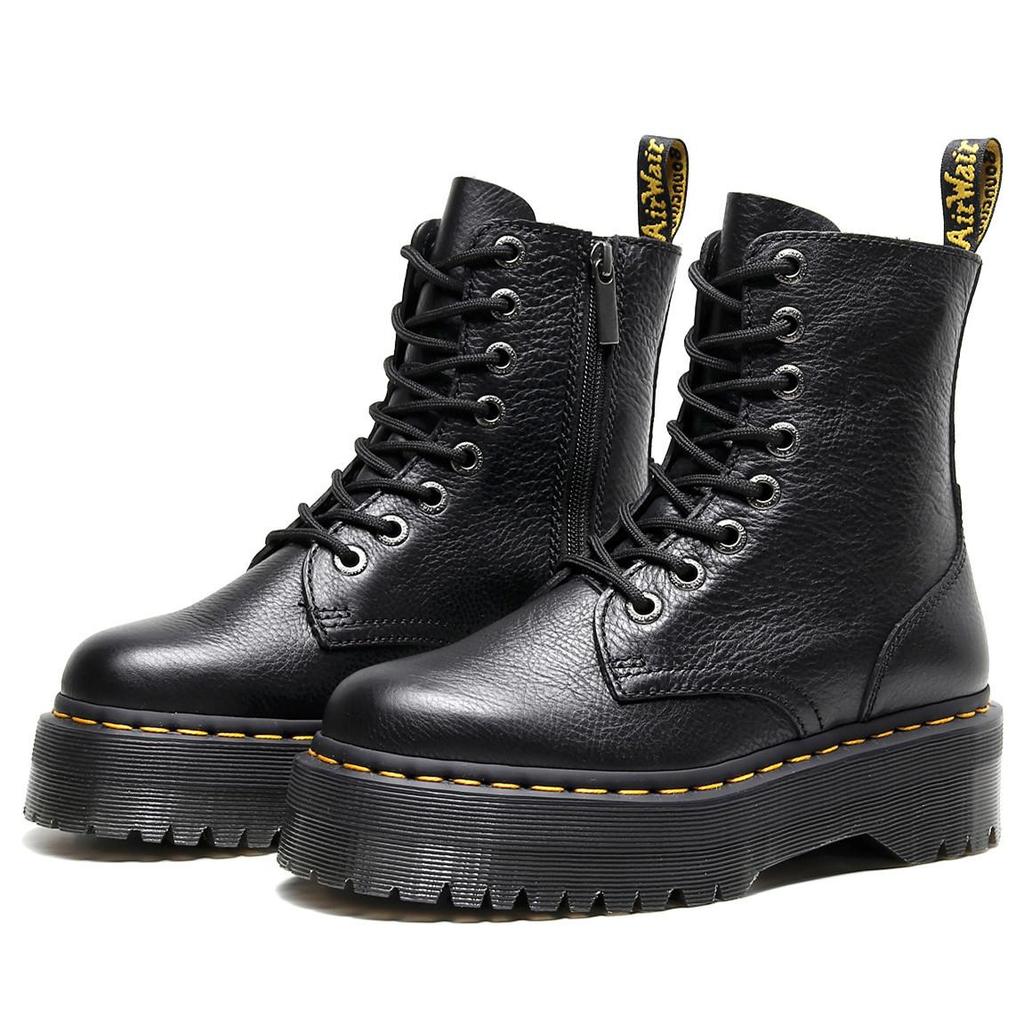 Bocanci Martin cu talpă groasă, fermoar lateral pentru femei, model lychee, botine, piele naturală, mărimi mari, bocanci înalți din piele