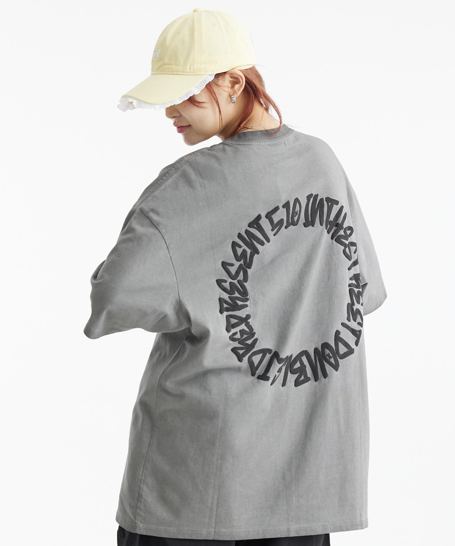 Double Jd Circle Lettering Short Sleeve T-Shirt (Gray) Free