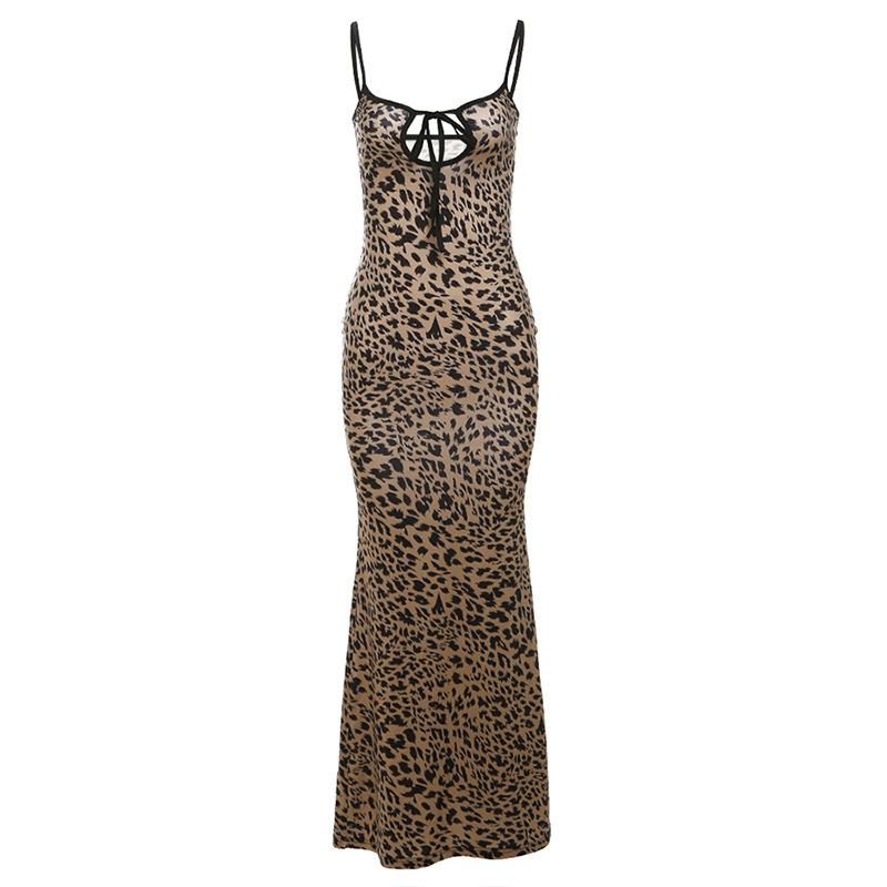 New Autumn and Winter Women's Clothing Suspenders One-shoulder Fashion Straps Sexy Backless Leopard Print Dress for Women
