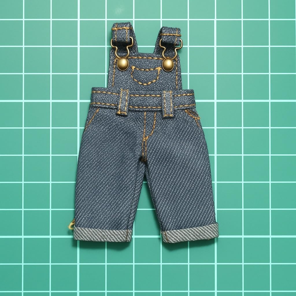 [GloryOry] Obitsu 11 Doll Clothes Overalls Denim Miniature Clothes Doll Outfit Pants Doll Costume Photography Prop Handmade Custom (Blue)