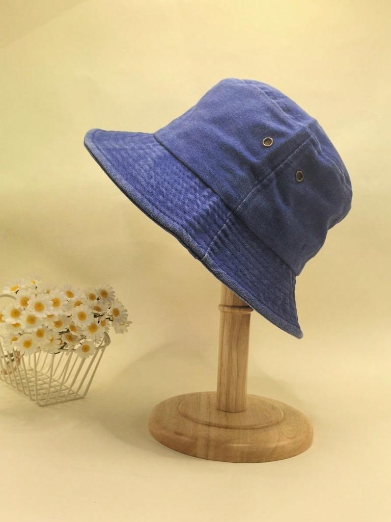 1pc Women Solid Color Washed Bucket Hat, Foldable Distressed Fishing Cap For Outdoor Sunshade, Unisex Style, Suitable For Daily