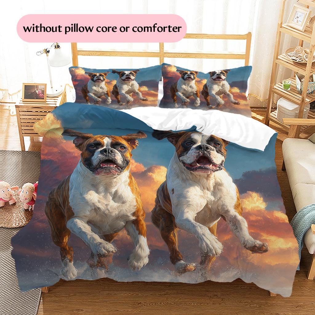 Two Boxer dogs Pattern Bedding Home Decoration Birthday Gift (1 * duvet cover + 2 * pillowcase, without core)