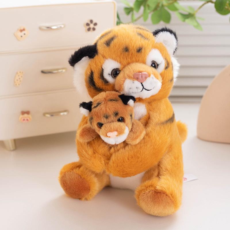

Cute simulation mother and son tiger doll plush toy white tiger Siberian tiger doll children soothing rag doll 23cm（0.25kg）