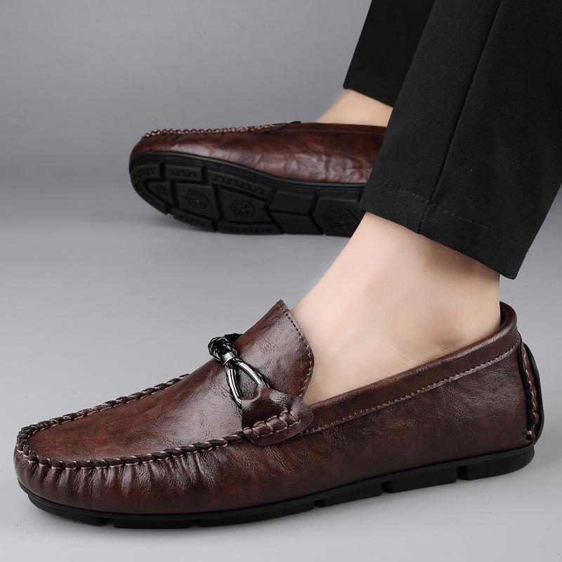 Fashion Men's Genuine Leather Shoes Spring 2025 Casual Comfortable Driving Slip-On Loafers Shoes Lightweight Soft Bottom