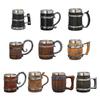 Insulated Nonrust Steel Beer Cup Retro Wood Texture Design Oversized Capacity Resin Reinforced Exteriors For Camping Parties