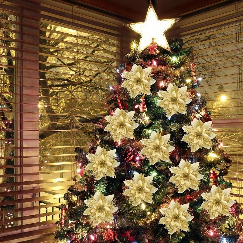 8/16Pcs Christmas Artificial Flowers Decor Xmas Tree Hanging Ornaments Home Decoration New Year 2026 Craft Flower Wreath Gifts