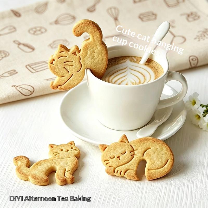 1/5 Stück Hängende Tasse Katzenkeksform Cartoon-Tier 3D-Keksausstecher Fondant-Backform