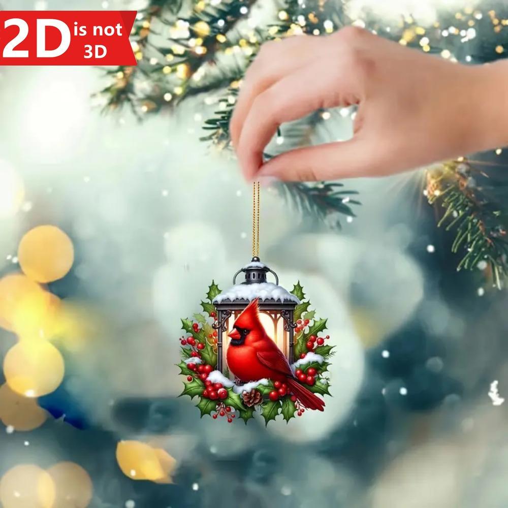 2D Cardinals Lantern Pendant, a Classic Animal-themed Gift for Keys and Bags.